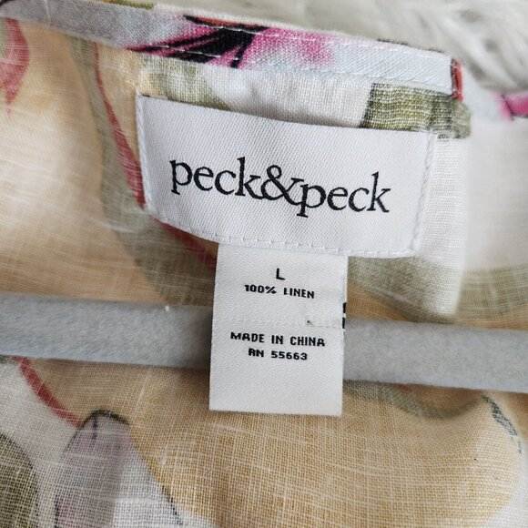 Peck & Peck 100% Linen Blouse L Floral Beaded Collar Poncho Oversize Boxy Kimono - Picture 3 of 14